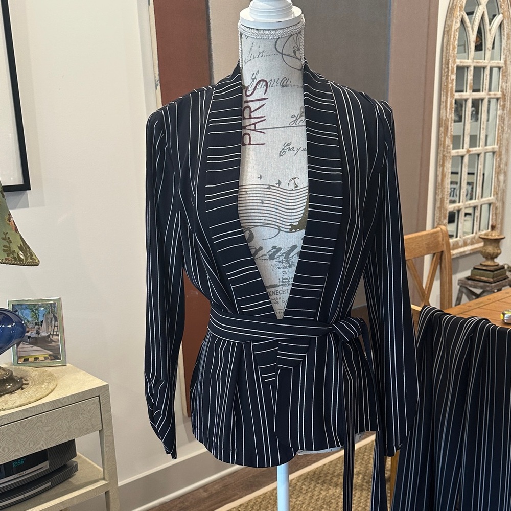 Joseph Ribkoff Navy Blue and White Striped Pantsuit